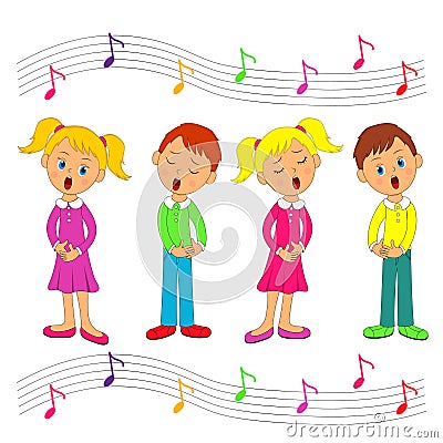 Boys and girls singing Vector Illustration