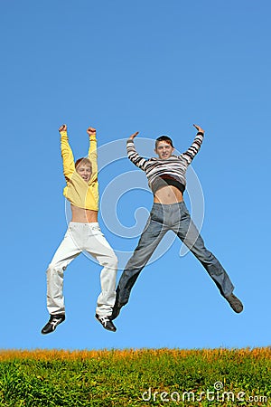 Boys jumping Stock Photo