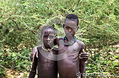 2 boys in omo valley south ethiopia Editorial Stock Photo