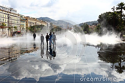 Boys over the Promenade du Paillon, Nice, France Editorial Stock Photo