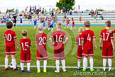 Boys Play Soccer Match. Children Sport Team. Youth Sports Team Editorial Stock Photo