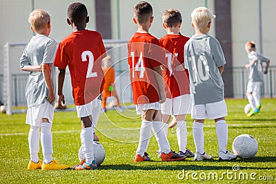 Boys Play Soccer Training Match. Children Sport Team. Youth Sports Editorial Stock Photo