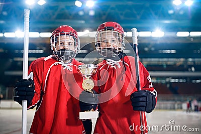 Boys players ice hockey winner trophy Stock Photo