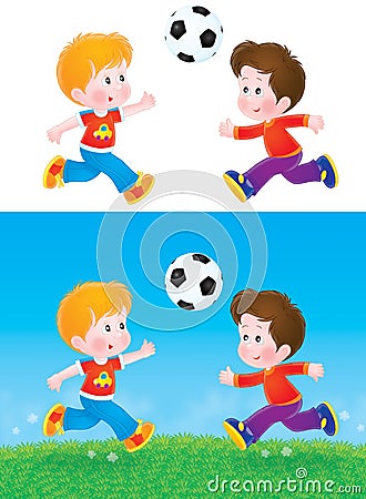 Boys playing football Cartoon Illustration
