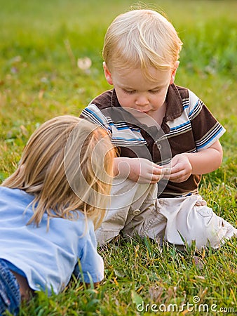 Boys playing in nature Stock Photo