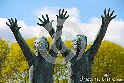 Boys reaching out. Street art in Oslo. Editorial Stock Photo