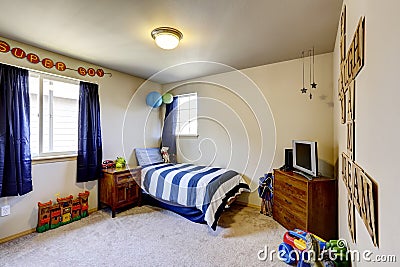 Boys room interior with blue details Stock Photo