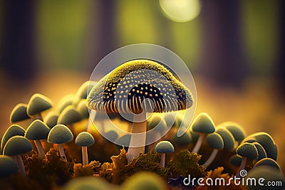 The Poisonous Person and the Vibrant Mushrooms Stock Photo