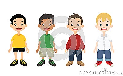 Boys Standing with Different Outfits Vector Illustration Vector Illustration