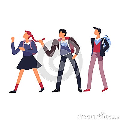 Boys teasing girl at school humiliation and bullying isolated icon Vector Illustration