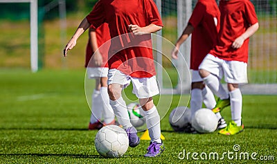 Boys Training Soccer on the Soccer Field. Children Football Training Stock Photo