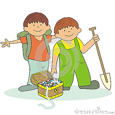 Boys and treasure Vector Illustration