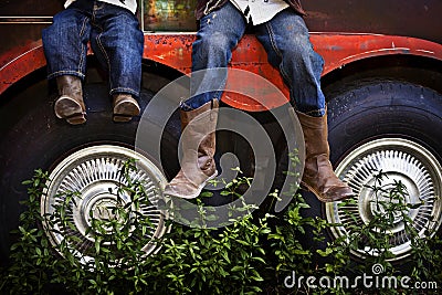 Boys wearing Cowboy Boots Stock Photo