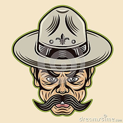 Boyscout men in hat with mustache vector illustration in colorful cartoon style isolated on light background Vector Illustration