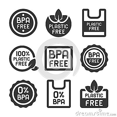 BPA Plastic Free Icons Set on White Background. Vector Vector Illustration