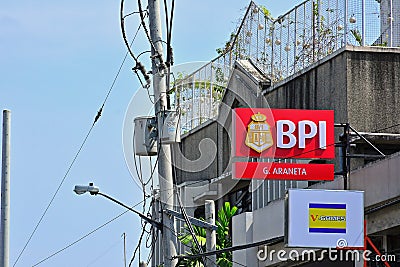 BPI Bank of the Philippine Islands sign in Quezon City, Philippines Editorial Stock Photo