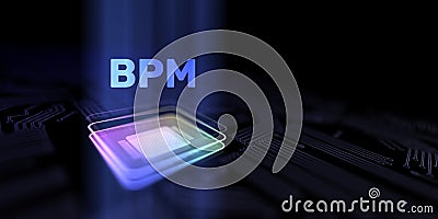 BPM Business Process Management Optimizing Workflow Efficiency Illustrated on a Processor, Business and Technology Concept Stock Photo