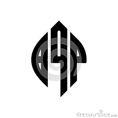 BQP circle letter logo design with circle and ellipse shape. BQP ellipse letters with typographic style. The three initials form a Vector Illustration