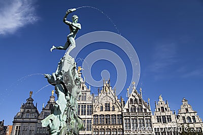 Brabo Fountain in Antwerp Stock Photo