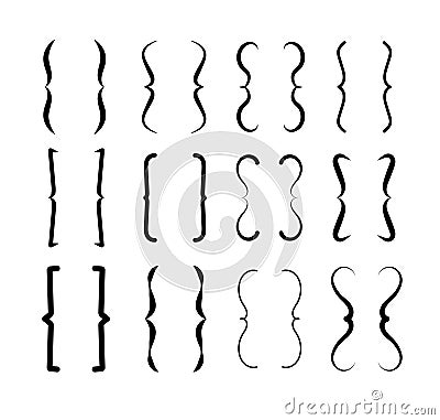 Brace bracket. Curly brackets icons. Vintage calligraphic typographic shapes, punctuation and text parenthesis vector Vector Illustration
