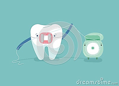 Brace tooth using dental floss for white teeth, dental vector Vector Illustration