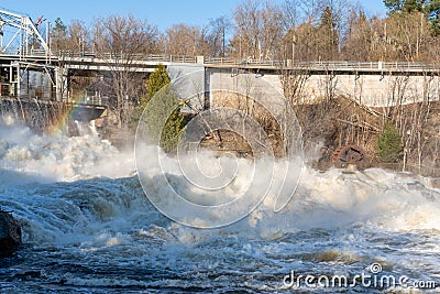 Bracebridge, Ontario/Canada - April 25 2019: Record setting spring flooding of the Muskoka River at Bracebridge Bay Park Editorial Stock Photo