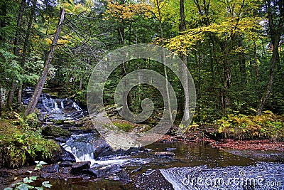 Beautiful waterfall at a public park in Muskoka in autumn Stock Photo