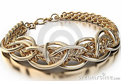 bracelet of delicate gold chains on white background Stock Photo