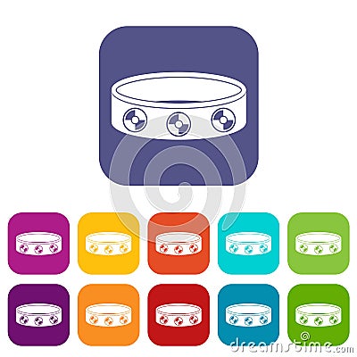 Bracelet with gems icons set flat Vector Illustration