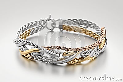 bracelet made of delicate silver and gold chains mixed on white background Stock Photo