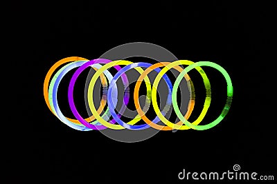 Bracelets made with glow sticks fluorescent lights Stock Photo