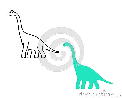 Brachiosaurus vector silhouette and contour. Sauropod dinosaur. Diplodocus isolated Vector Illustration