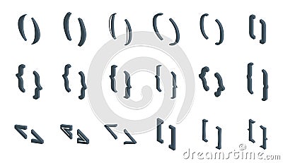 Bracket parenthesis icons set isometric vector. Open close curly Vector Illustration