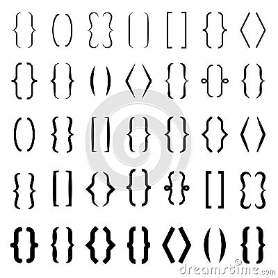 Bracket set. Curly calligraphic decorative line brackets for text accents and frame of ornament shapes vector Vector Illustration