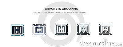 Brackets grouping icon in different style vector illustration. two colored and black brackets grouping vector icons designed in Vector Illustration