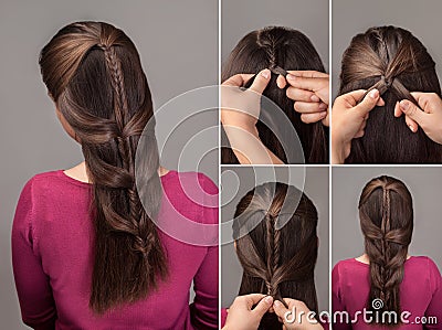 Braid hairstyle tutorial Stock Photo