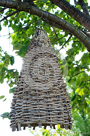 Braided hive. Trap bee swarms. Stock Photo
