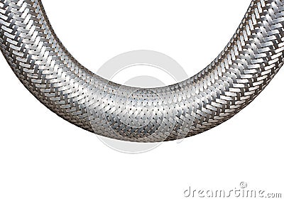 Braided metal cable on white background closeup Stock Photo