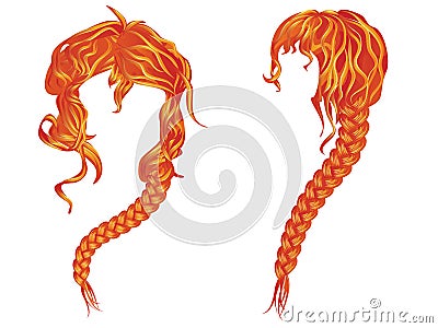 Braided wavy red hair Vector Illustration