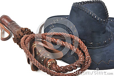 Braided Whip & Cowboy Hat Stock Photo