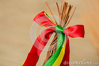 Braided whip made from willow twigs Stock Photo