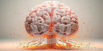 brain with activated areas when solving complex problems. Generative AI Stock Photo