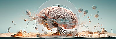 brain with activated areas when solving complex problems. Generative AI Stock Photo