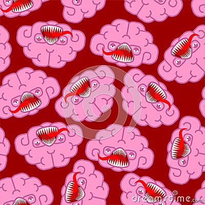 Brain Angry monster pattern seamless. Bad mutant thoughts background . Evil brains ornament. Vector texture Vector Illustration
