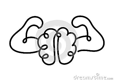 The brain with arms flexing icon symbolizes an empowered mind, showcasing the strength and potential of mental capabilities Vector Illustration