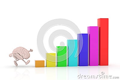 brain with arms and legs goes to colored graph that showing positive trend Cartoon Illustration