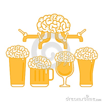 Brain Beer Tap and Various Types of Glass Vector Illustration