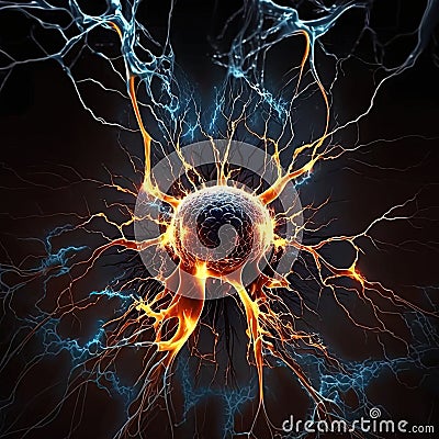 Brain blast, Concept art of a human brain exploding with knowledge and creativity neon. Created with generative Ai technology Stock Photo