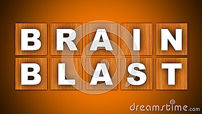 Brain Blast Text Title - Square Wooden Concept - Orange Background - 3D Illustration Stock Photo