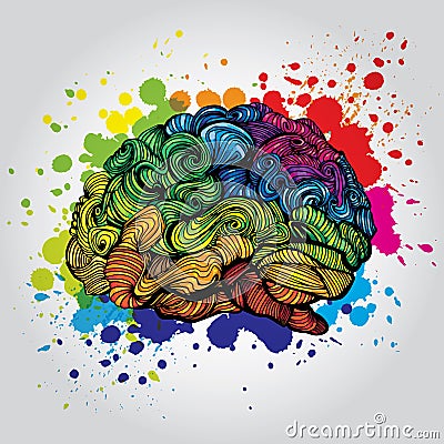 Brain Bright Idea illustration. Doodle vector concept about human brain and Ideas. Creative illustration Vector Illustration